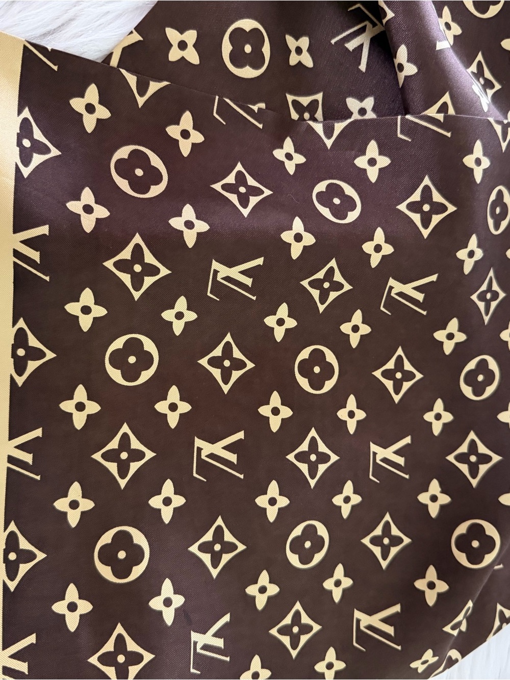 Louis Vuitton Brown & gold Monogram Silk Scarf - Picture 7 of 10